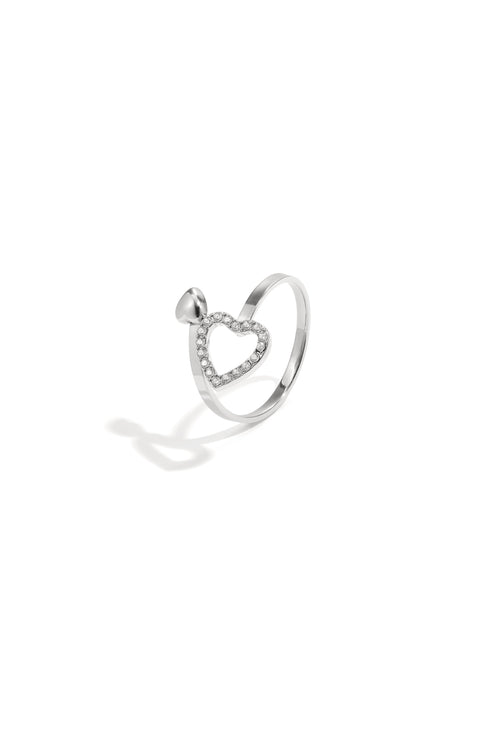Anillo ajustable con corazones y piedras.