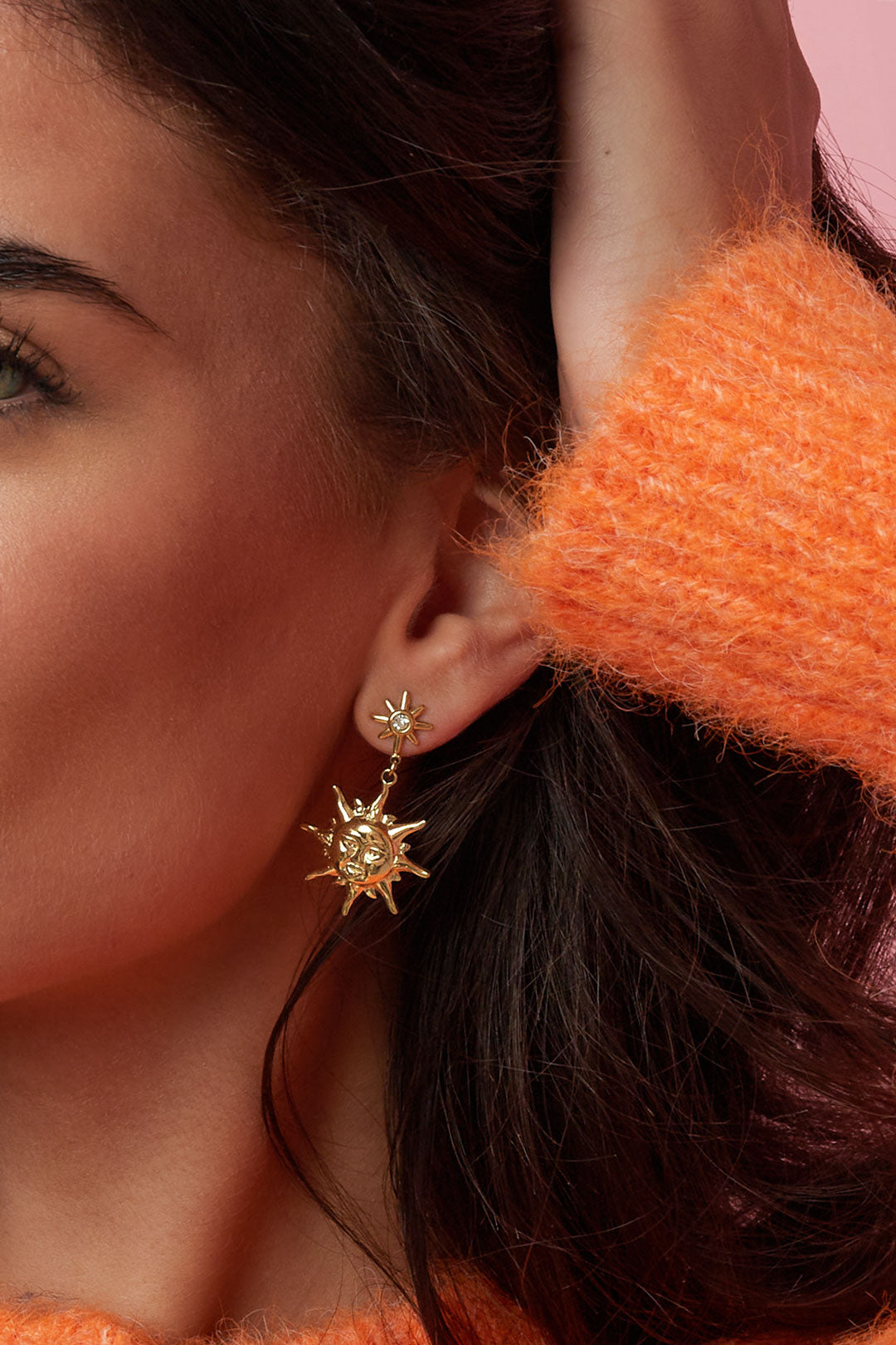 Pendientes de acero inoxidable con dije de sol, serie casual, diaria y sencilla, joyería para mujer.